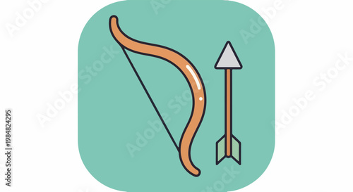 Stylized illustration of a bow and arrow on a teal background