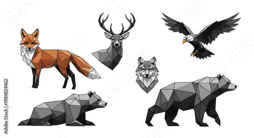 Geometric Animals Fox Deer Wolf Eagle Bear.