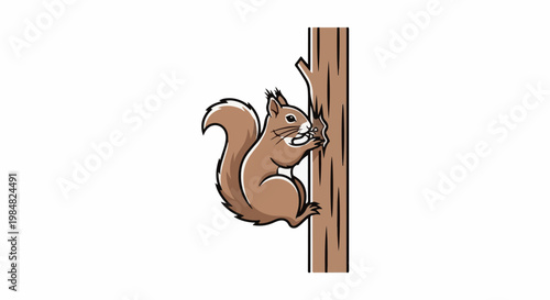 Cartoon squirrel climbing a tree trunk