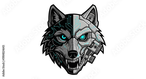 Geometric Wolf Head Portrait with Cyber Style.
