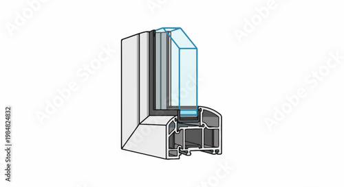 Detailed cross-section diagram of a modern window frame and glazing