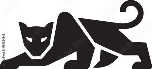Black Panther Silhouette Vector Geometric Crouching Cougar Logo and Jaguar Stalking Graphic