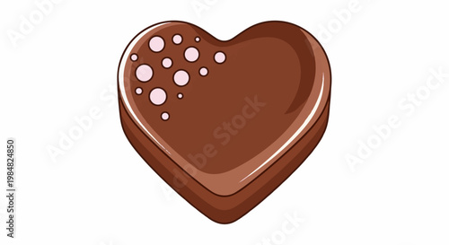 A stylized heart-shaped chocolate with light pink circular accents