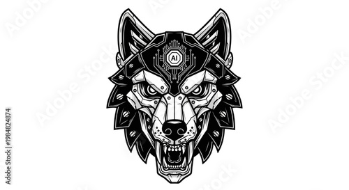 Intricate Wolf Head Emblem Logo Design.