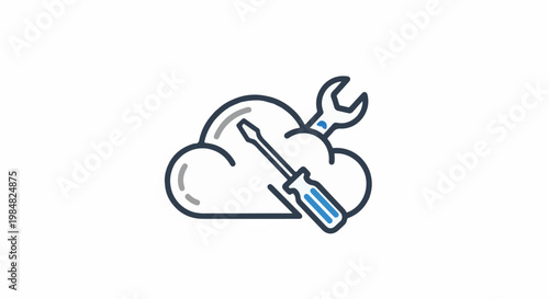 Cloud icon with screwdriver and wrench, digital repair service