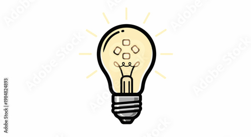 Illuminated lightbulb with four ice cubes inside, radiating energy lines