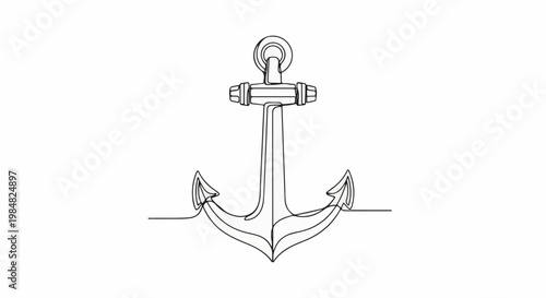 Minimalist single-line drawing of a maritime anchor on a white background