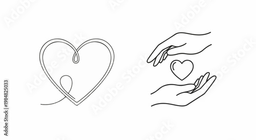 Line art heart and hands cradling a heart