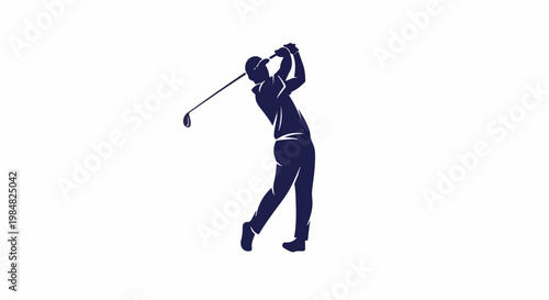 Silhouette of a golfer in mid-swing against a white background