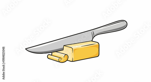 Knife slicing butter with curly shavings falling off