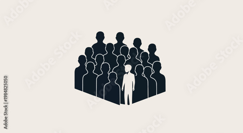 One individual stands out in a crowd of silhouettes