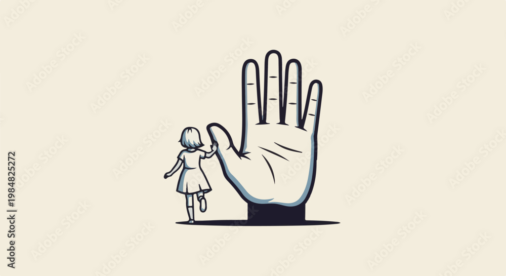Fototapeta premium Small child interacting with an oversized hand