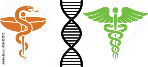 Medical and genetic symbols representing healthcare and biological sciences