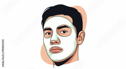 Minimalist illustration of a man with a face mask and dark hair