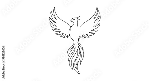 Simple Line Drawing of Phoenix Rising.