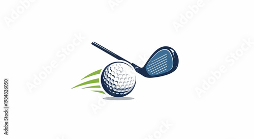 Golf ball in motion, with a golf club poised to strike