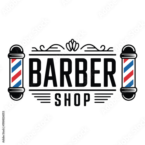 Vintage-style barber shop logo with classic barber pole design