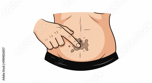 Finger touching a dirty belly button
