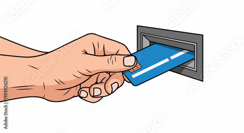 Hand inserts blue payment card into machine slot