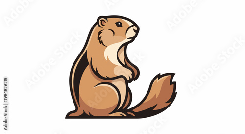 Cartoon groundhog standing, looking up with a fluffy tail