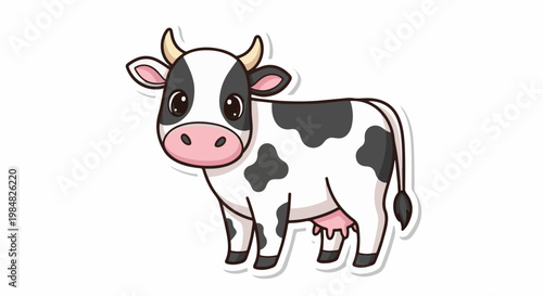 Cartoon cow with black spots and a pink udder