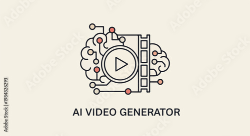 Abstract representation of AI brain integrated with filmstrip and play button
