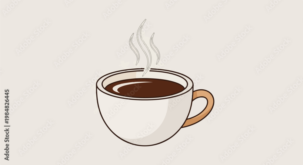Fototapeta premium A simple cartoon cup of dark hot coffee with steam rising