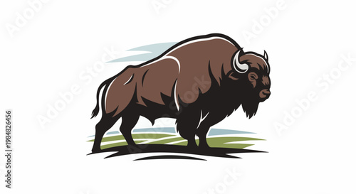 Stylized illustration of a bison with a dark brown body against a white background