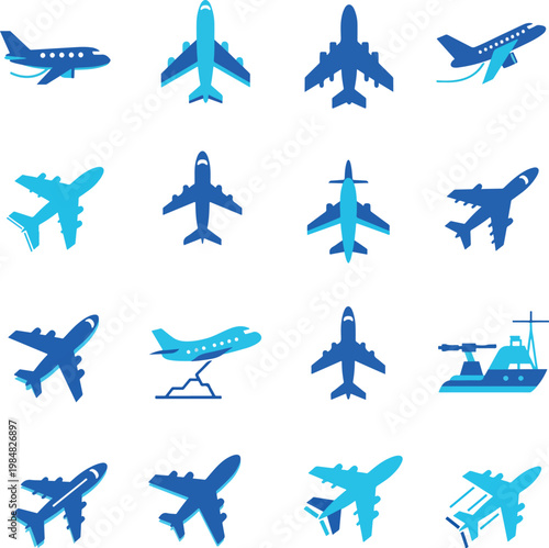 Airplane Icons Vector Collection Set of Various Aircraft Symbols