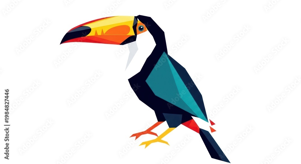 Fototapeta premium Geometric illustration of a colorful toucan bird isolated on white background