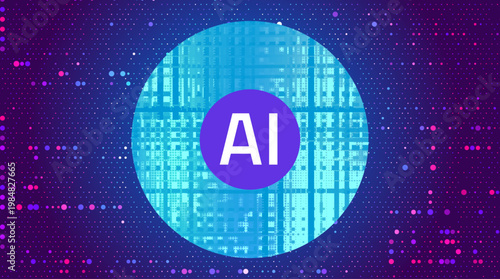 Futuristic Artificial Intelligence Silicon Wafer Microchip Vector Illustration with Glowing Cyan Circuit Board Pattern