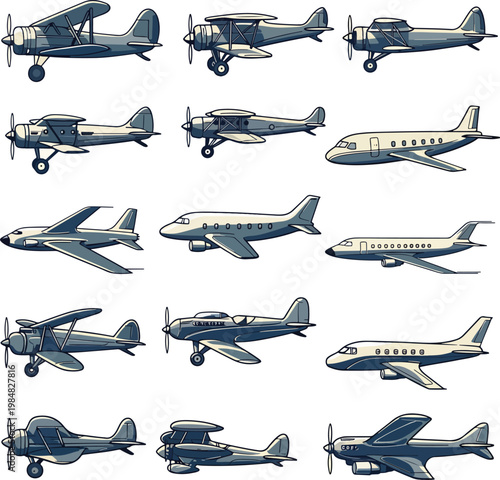 Diverse Airplane and Aircraft Vector Illustrations Set