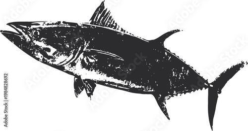 Black tuna fish illustration silhouette of big ocean fish with fins and tail marine seafood vector design