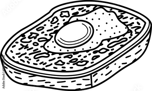 Avocado toast with egg drawing hand drawn breakfast food sketch on white background