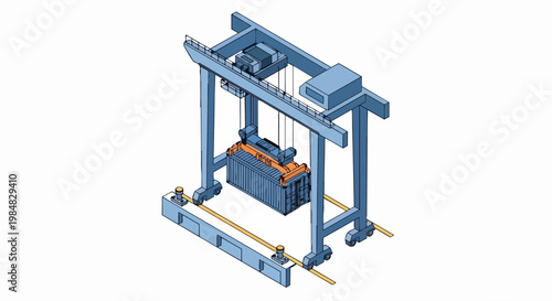 Wallpaper Mural Isometric Gantry Crane Lifting Shipping Container for Logistics and Global Trade Illustration Torontodigital.ca