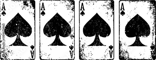 Four vintage ace of spades playing cards arranged in a row with distressed texture