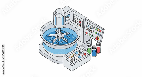 Isometric Industrial Mixer and Laboratory Equipment for Chemical or Pharmaceutical Processing