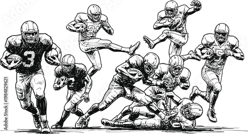 Foto American football players in dynamic action during a game in sketch style
