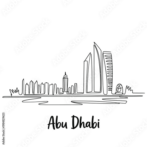 One continuous line drawing of abu dhabi s modern cityscape and skyline