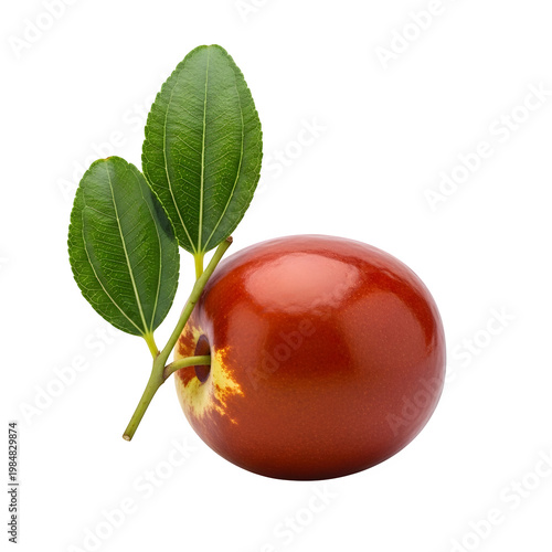 Ripe red tomato with green leaves isolated on transparent background