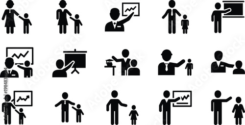 Teacher and student presentation icons with flat design education presentation teaching learning