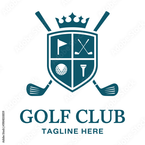 Elegant emblem of a prestigious golf club featuring crossed clubs and a royal crown