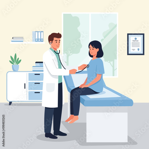 Doctor Examining Patient with Stethoscope in Medical Office