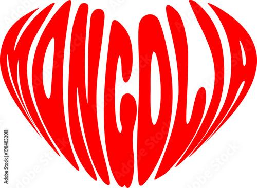  illustration of the word “Mongolia” arranged in a heart shape.