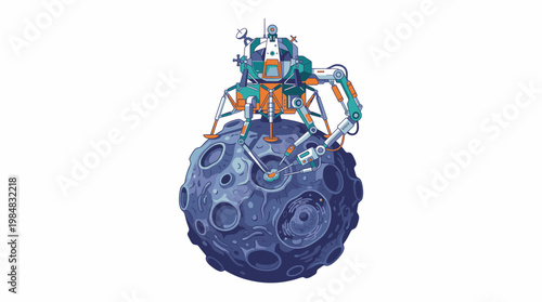Robotic Lunar Lander Explores Surface of Rocky Moon with Craters