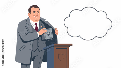 Politician Hides Safe Behind Podium Offering Secrets and False Promises