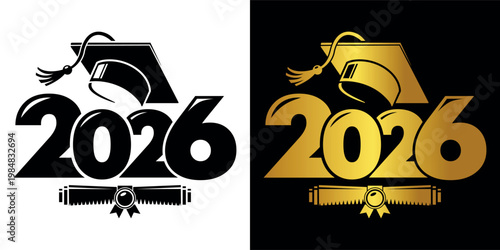 Lettering Class of 2026 for greeting, invitation card. Text for graduation design, congratulation event, T-shirt, party, high school or college graduate. Vector on transparent and black background