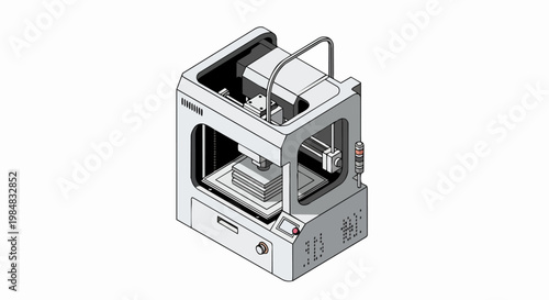 Isometric 3D Printer Illustration for Additive Manufacturing and Rapid Prototyping
