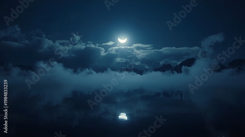 Moonlit Symphony of Clouds and Reflections