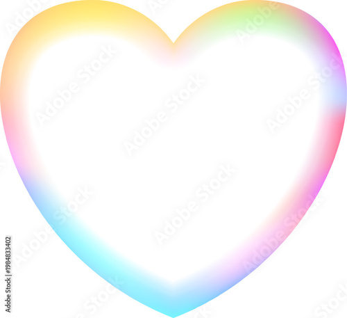 Holographic heart frame. Fluid liquid chrome heart shape. 3d y2k hologram love element. Metallic rainbow icon. Fantasy retro 80s, 90s texture. Flowing gradient. Vector illustration EPS10.